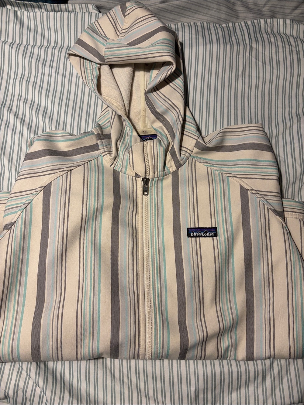 Patagonia Stripped Hooded jacket - Cream, Gray & Light Teal